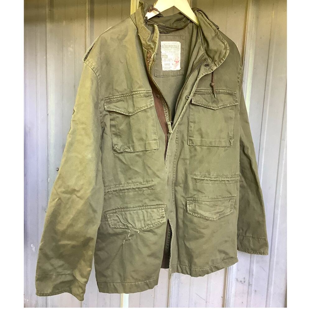 Aeropostale M65 Military Field Jacket Olive Green Hooded Mens L DMM Utility Coat